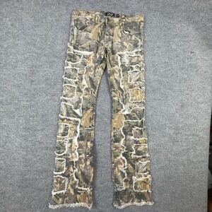 Another Hype Piece Jeans Mens 38x36 Camo Flare Distressed Fringe Denim Pants